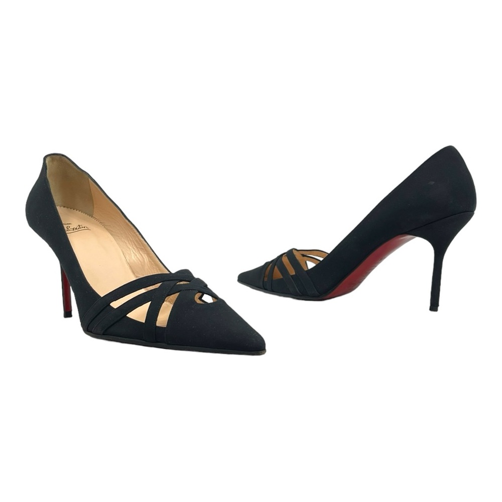 Vintage CHRISTIAN LOUBOUTIN Womens 10 40.5 Satin Pumps Classic Designer BLACK